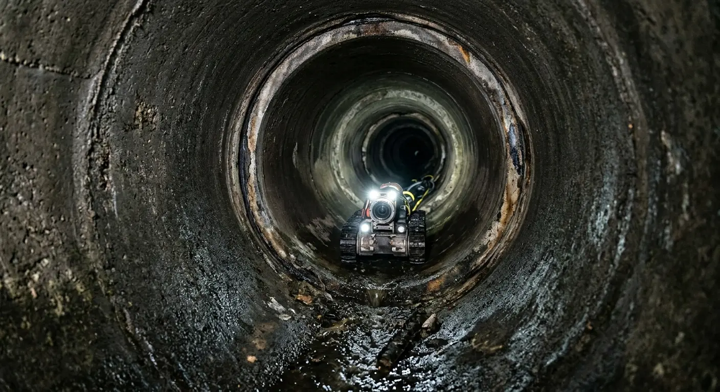 Robotic sewer camera inspecting pipe interior for Sewer Line Cleaning in New Braunfels